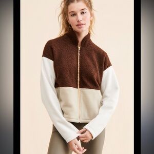 DONNI tri-fleece‎ Colorblock zip Sherpa jacket chocolate Brown/cream